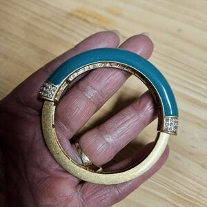 2012 Lia Sophia Turquoise and Antique Gold with Cut Crystals Bangle Bracelet